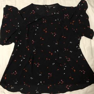 Lane Bryant Black Floral smart casual dressy work blouse Peplum Top Size 24
